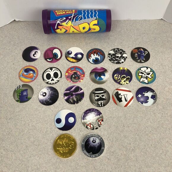 Retro Kaps Pogs 20 Pogs 2 Metal Slammers Storage Tube - Picture 1 of 8